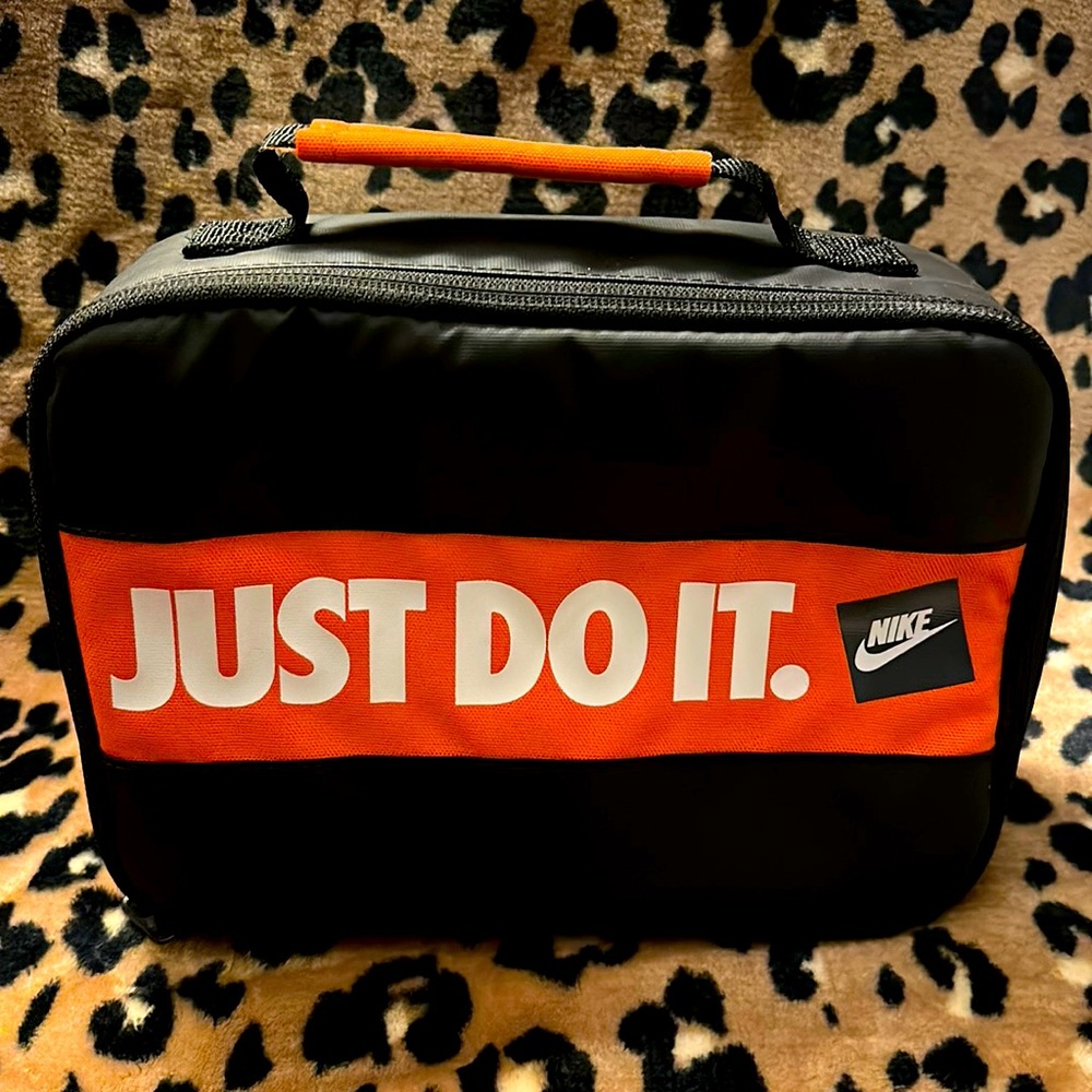 NIKE JUST DO IT BUMPER STICKER FUEL PACK LUNCH BOX INSULATED BLACK/ORANGE